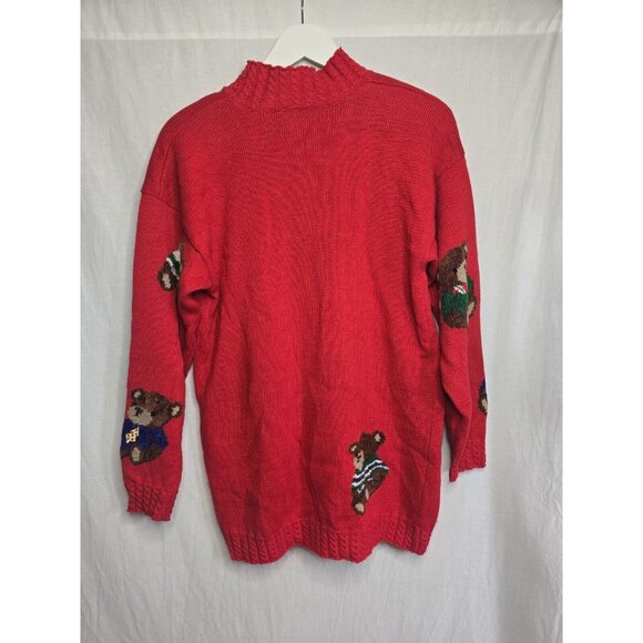 Marisa Christina 1994 Christmas Sweater Size Medium Red Teddy Bears Mock Neck - Picture 9 of 14